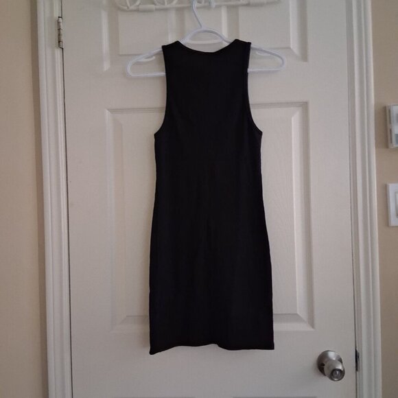 Aritzia TNA Women's Size Small Black Ribbed Mini Tank Bodycon Cotton Blend Dress - Picture 3 of 12